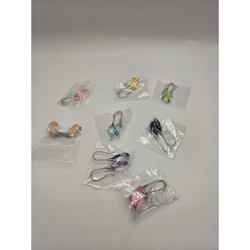 Multi Color Teardrop Crystal Dangle Earrings Lot Silver Tone Fishhook 8 Pairs